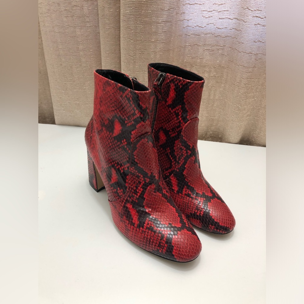 Stuart Weitzman Fifer Red Python Print Leather Bo… - image 2